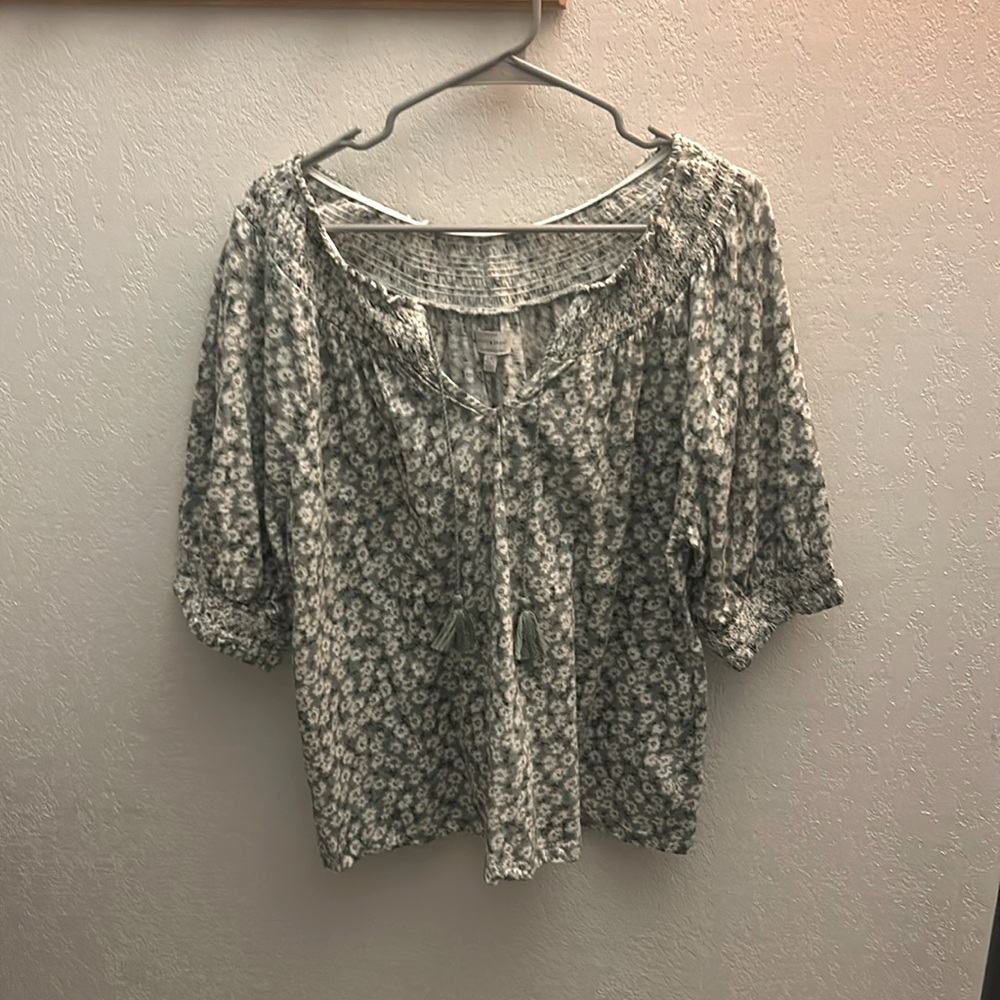 21. Lucky Brand short sleeve floral blouse w/ tassels